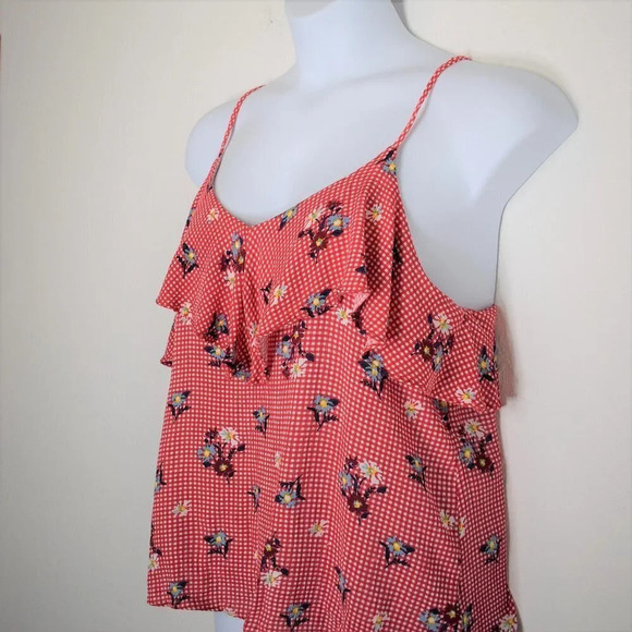 Everly Gingham Crop Tank Top Sz L Floral Back Tie Boho Cottagecore - Picture 5 of 12